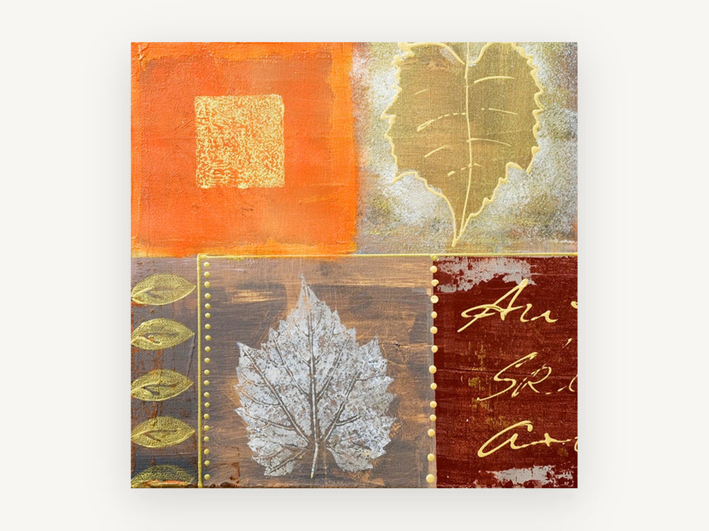 Autumn Leaf Patchwork, floral canvas wall art print, front view
