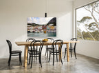 Hillside Harbour Moorings coastal canvas print on the wall of a dining room