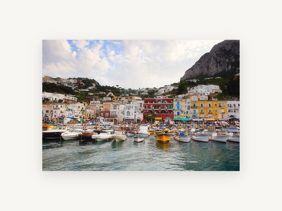 Hillside Harbour Moorings, coastal canvas wall art print, front view