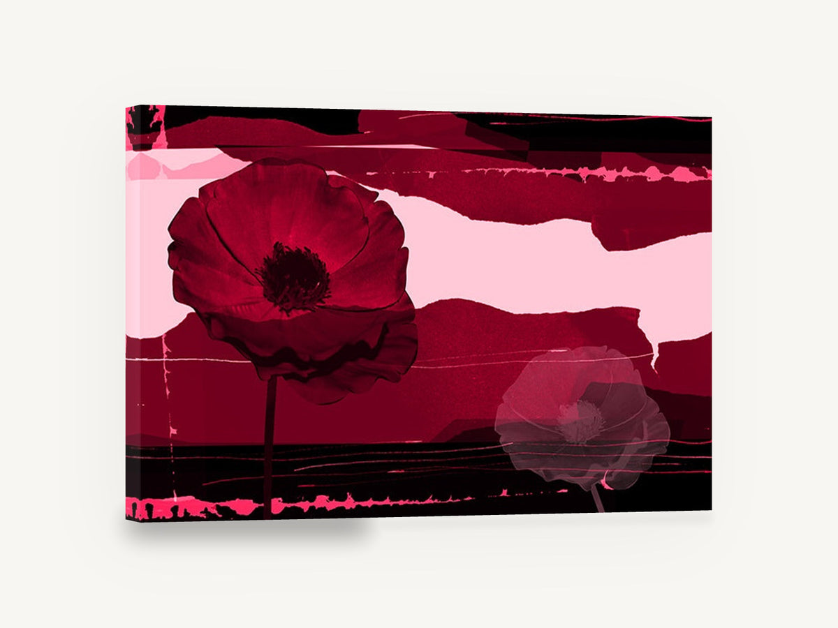 Crimson Poppy Collage, red poppy abstract collage art, floral canvas wall art print ready to hang
