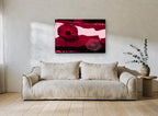 Crimson Poppy Collage floral canvas print on the wall of a living room