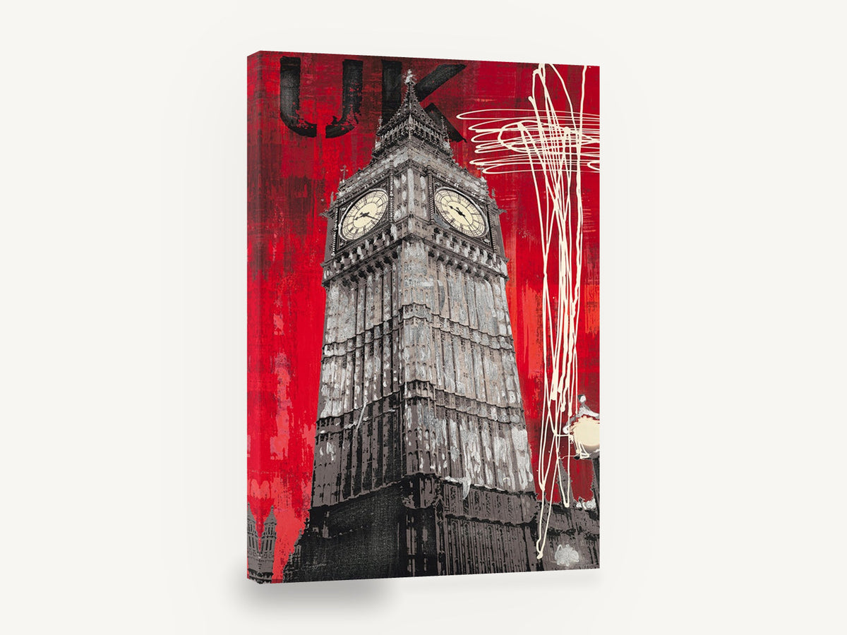Big Ben in Red, big ben london red graphic, city canvas wall art print ready to hang