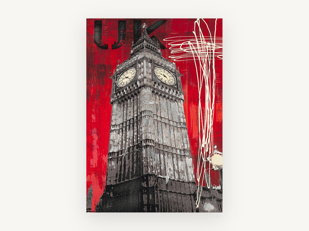 Big Ben in Red, big ben london red graphic, city canvas wall art print, front view