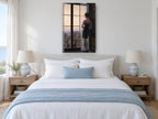 Woman at the Paris Window city canvas print on the wall of a bedroom