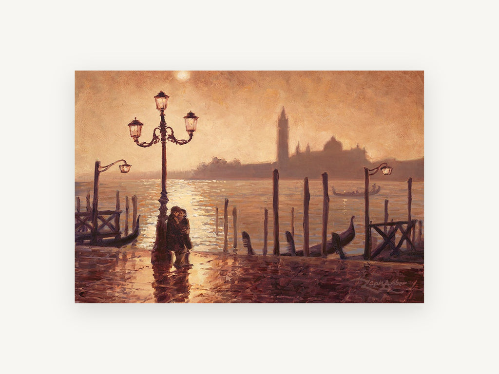 Lamplit Venice Embrace, coastal canvas wall art print, front view