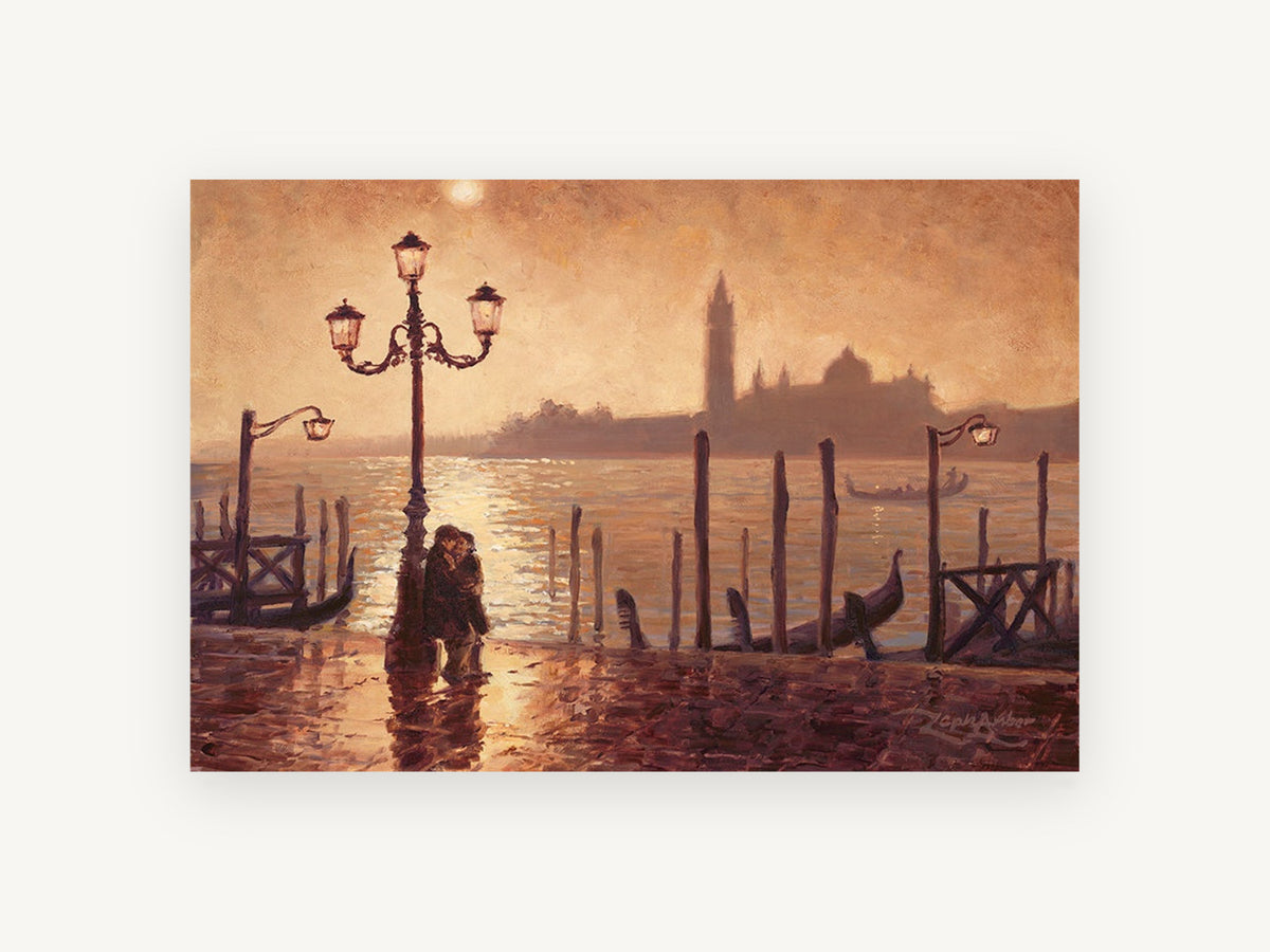 Lamplit Venice Embrace, coastal canvas wall art print, front view