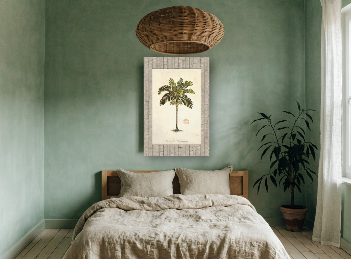 Betel Nut Palm Study floral canvas print on the wall of a bedroom