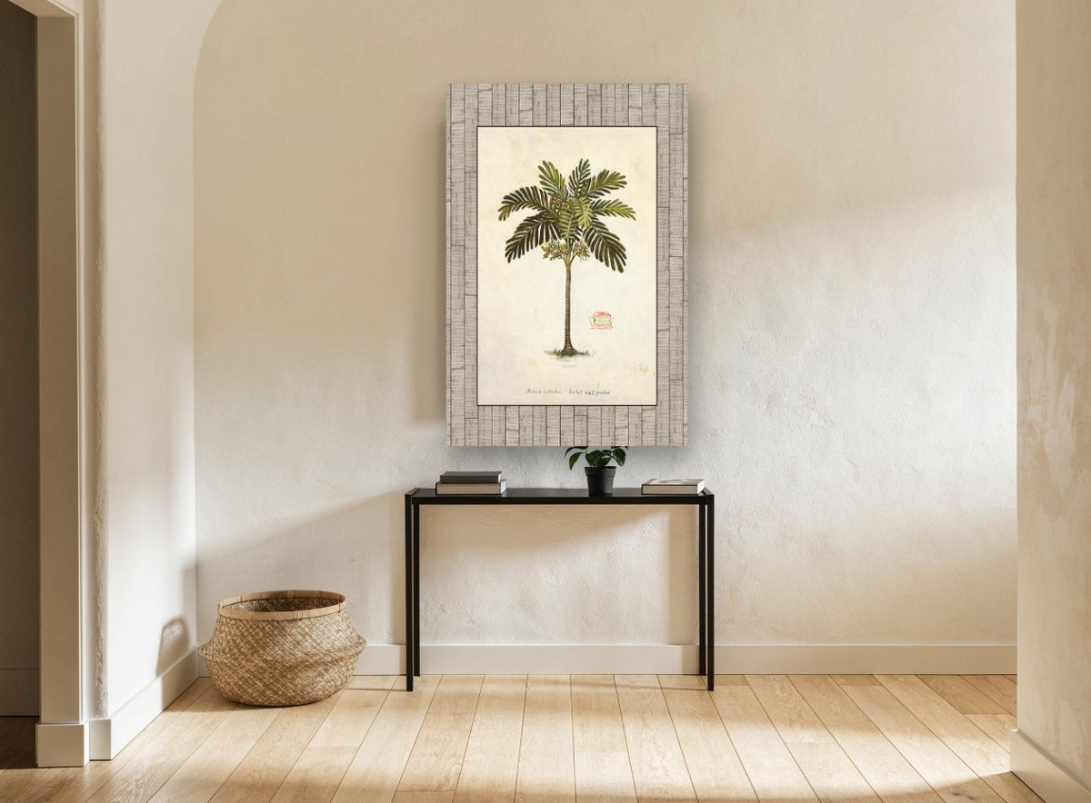 Betel Nut Palm Study floral canvas print on the wall of a hallway