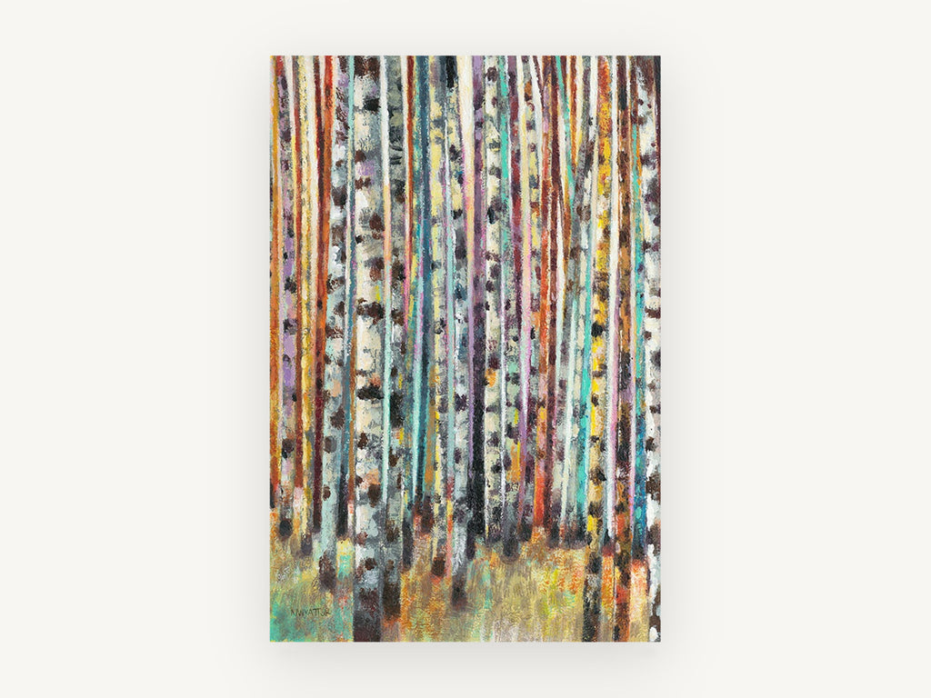 Birch Trunks in Colour, floral canvas wall art print, front view