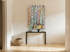 Birch Trunks in Colour floral canvas print on the wall of a hallway