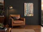 Birch Trunks in Colour floral canvas print on the wall of a charcoal living room