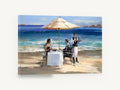 Beachside Dinner Service, beach dinner couple waiter painting, coastal canvas wall art print ready to hang