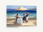 Beachside Dinner Service, beach dinner couple waiter painting, coastal canvas wall art print ready to hang