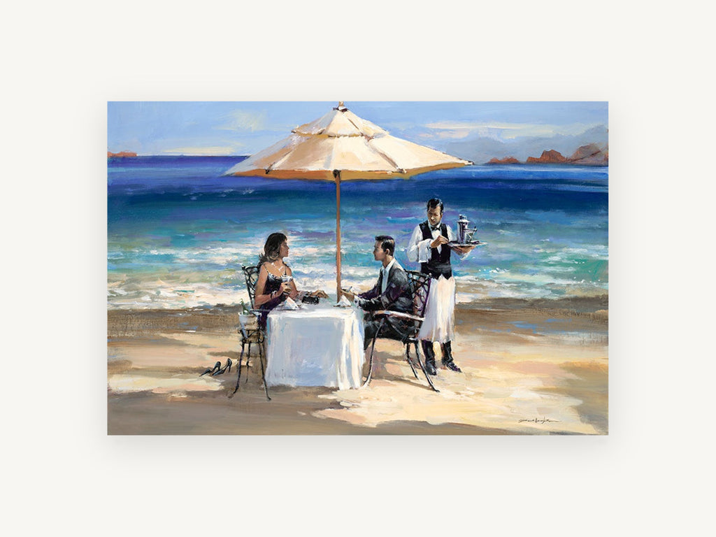 Beachside Dinner Service, coastal canvas wall art print, front view