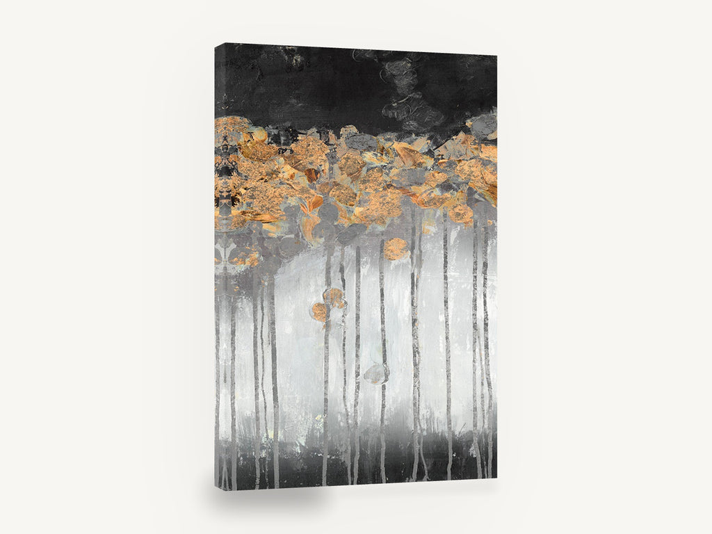 Copper Canopy Drip, abstract forest copper and grey canvas, floral canvas wall art print ready to hang