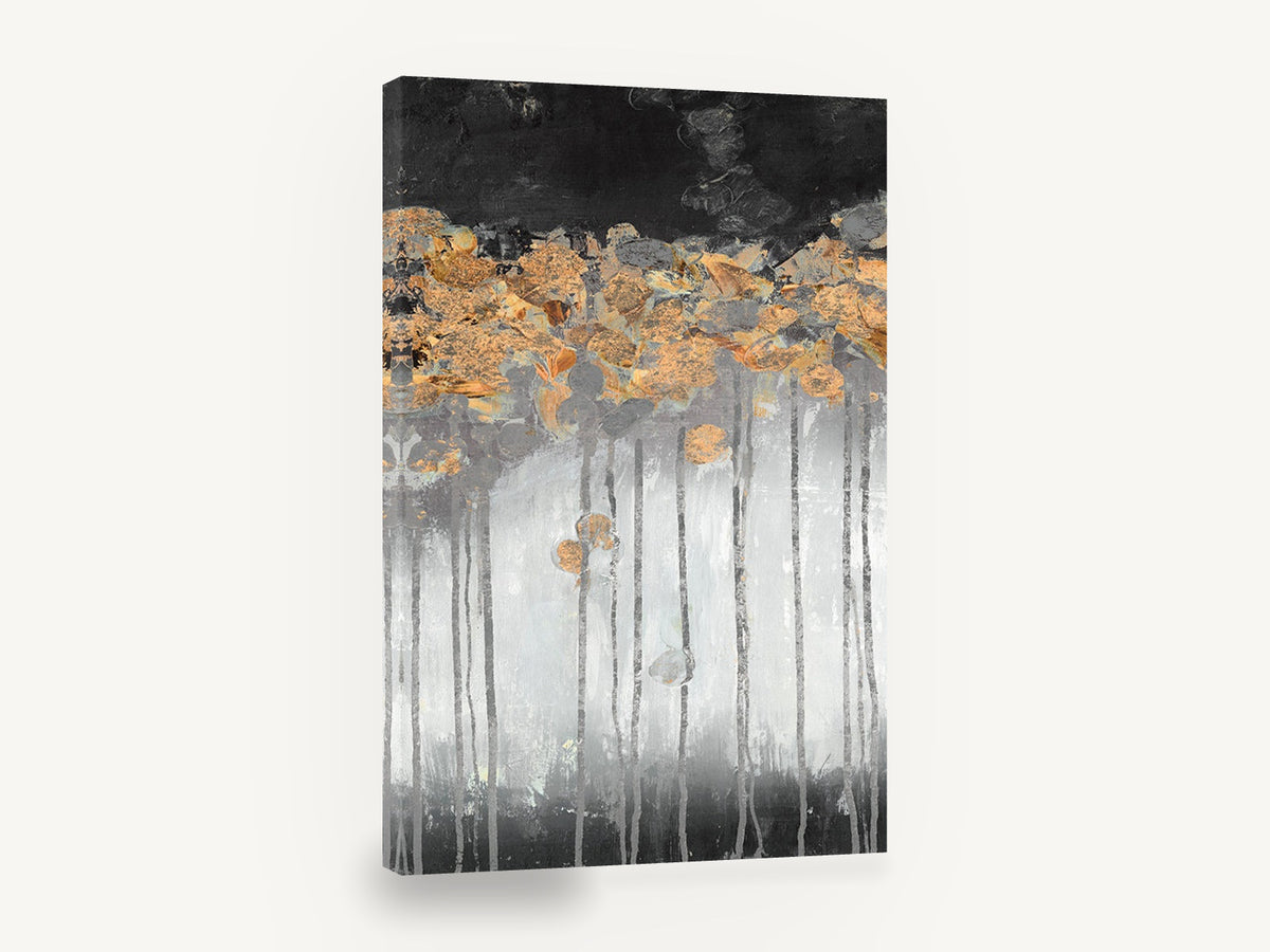 Copper Canopy Drip, abstract forest copper and grey canvas, floral canvas wall art print ready to hang