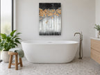 Copper Canopy Drip floral canvas print on the wall of a bathroom