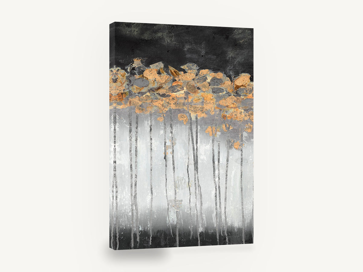 Copper Canopy Dusk, abstract forest copper leaves grey, floral canvas wall art print ready to hang