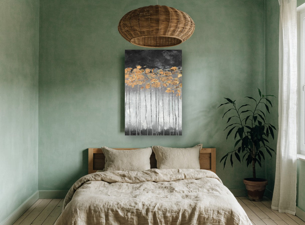 Copper Canopy Night floral canvas print on the wall of a bedroom