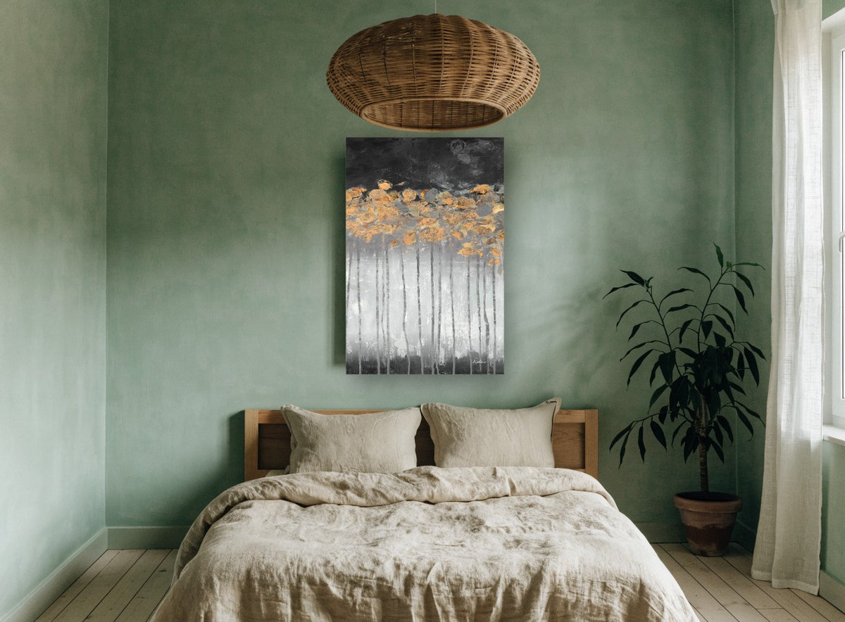 Copper Canopy Night floral canvas print on the wall of a bedroom