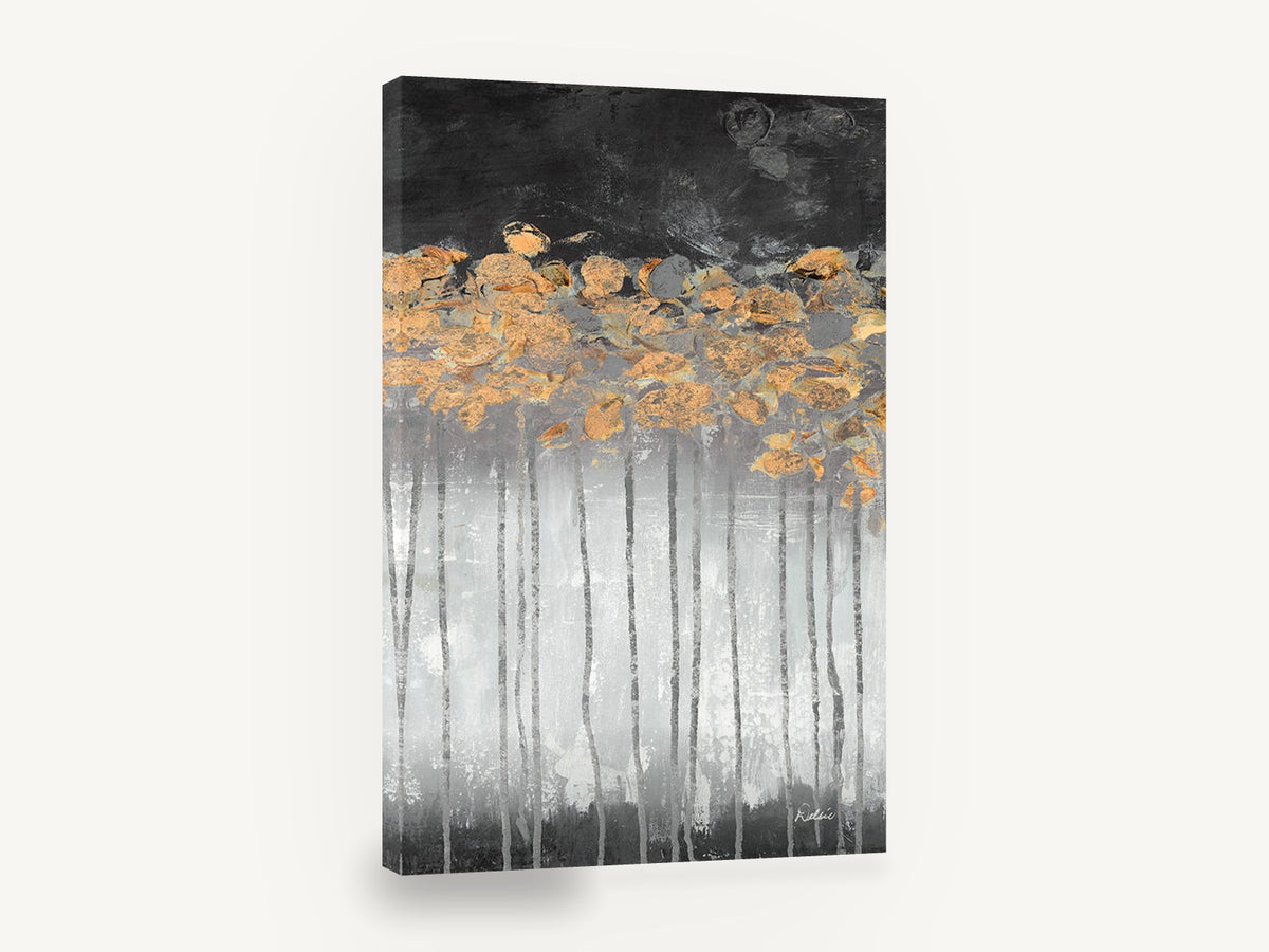 Copper Canopy Night, abstract forest copper grey trees, floral canvas wall art print ready to hang