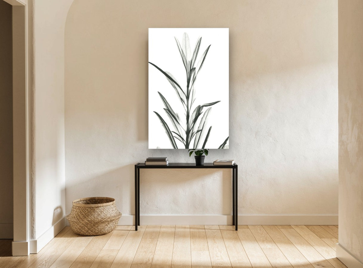 Translucent Leaf Stem floral canvas print on the wall of a hallway