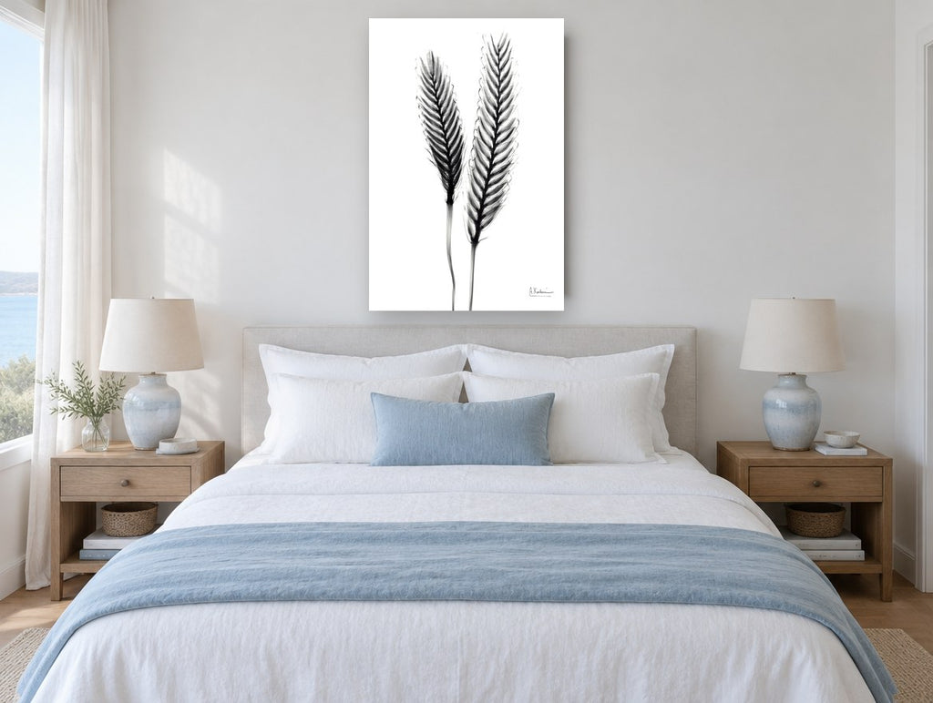 Twin Ears Negative floral canvas print on the wall of a coastal bedroom