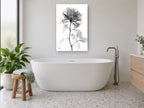 Translucent Rose Study floral canvas print on the wall of a bathroom