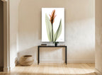 Copper Ginger Bloom floral canvas print on the wall of a hallway