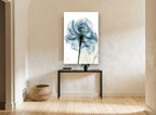 Teal Veil Rose floral canvas print on the wall of a hallway