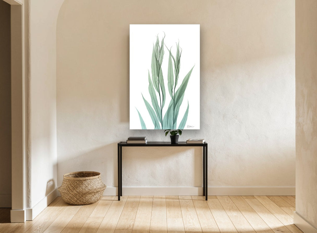 Translucent Willow Stems floral canvas print on the wall of a hallway