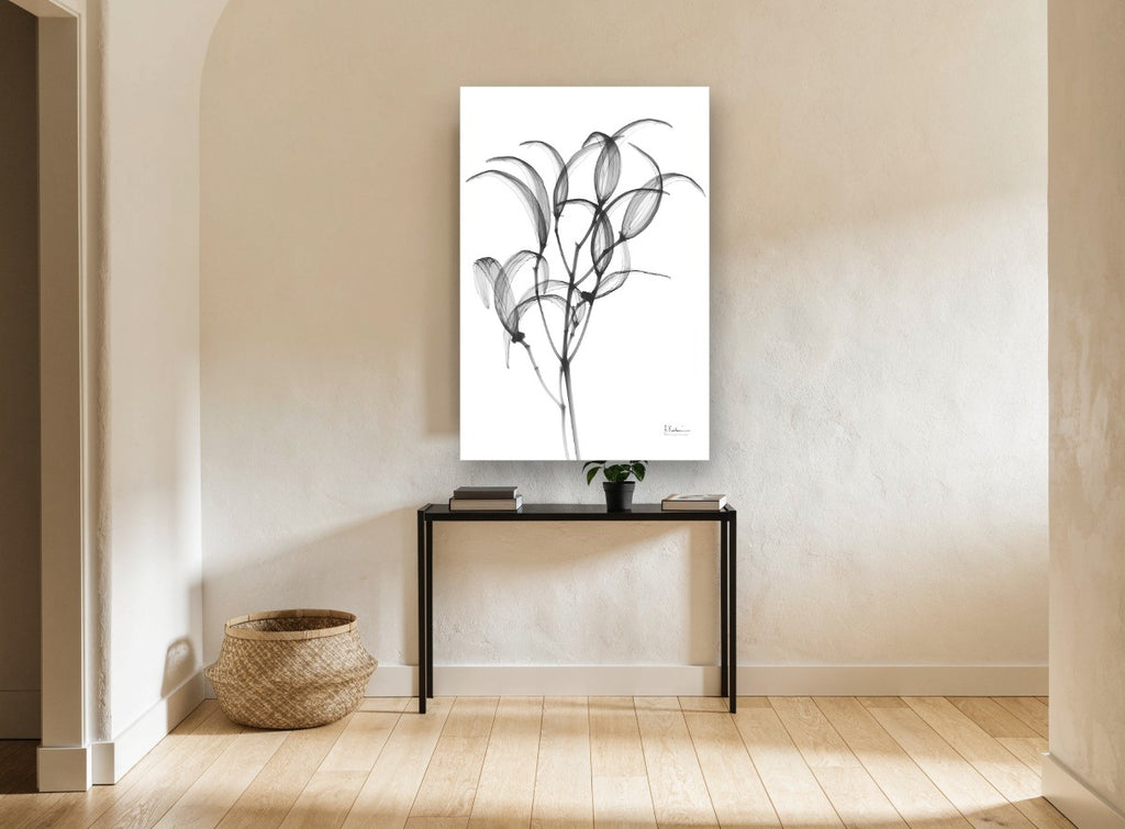 Translucent Oleander Stems floral canvas print on the wall of a hallway