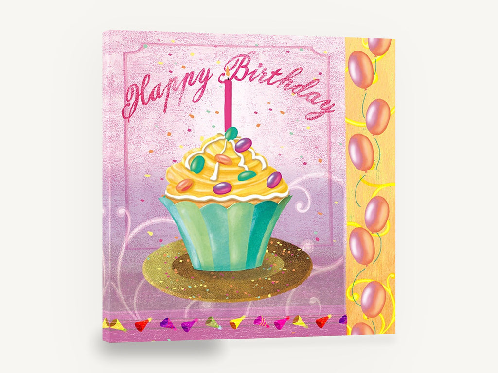 Birthday Cupcake Celebration, birthday cupcake candle illustration kitchen, kitchen canvas wall art print ready to hang