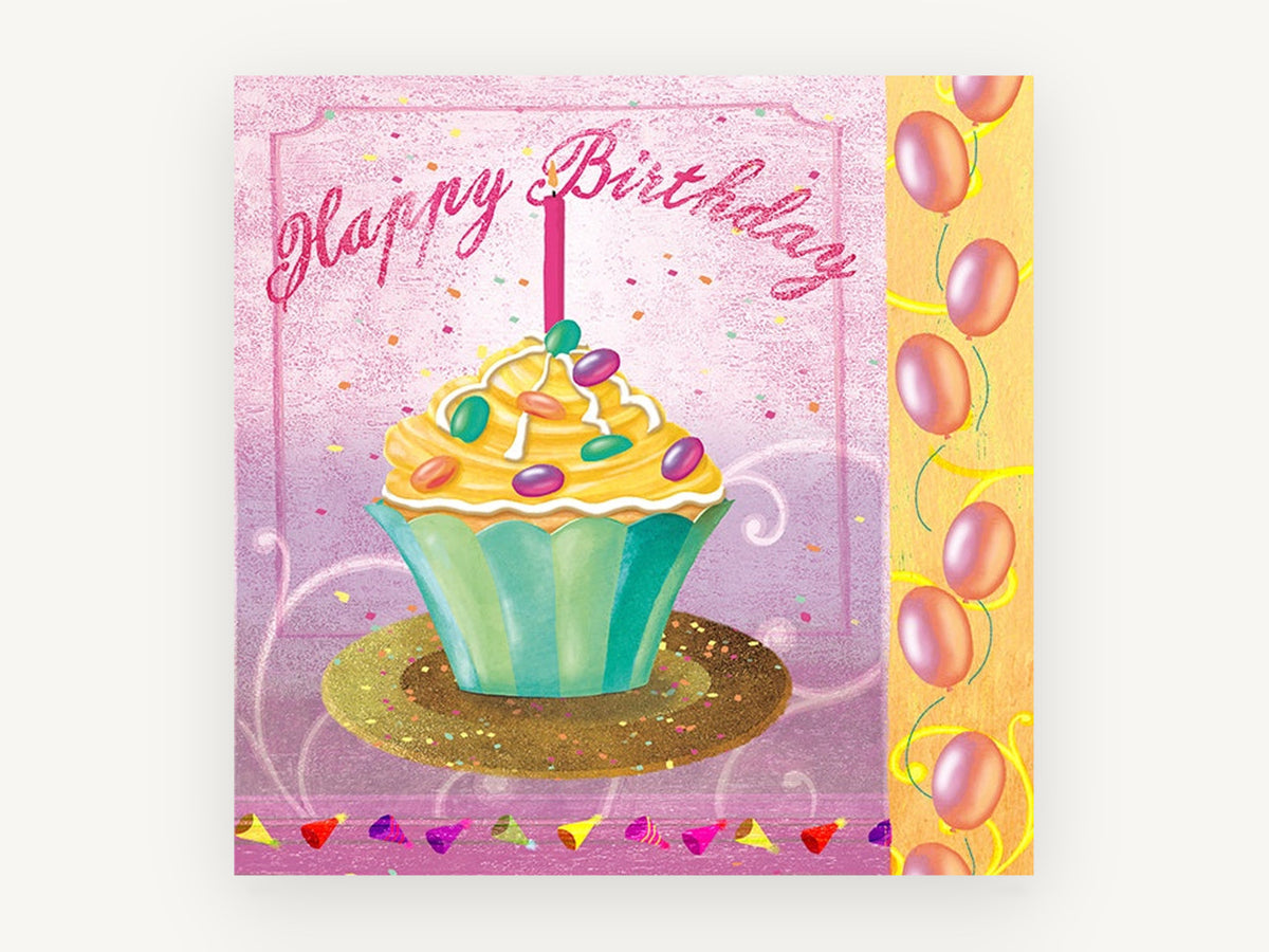 Birthday Cupcake Celebration, kitchen canvas wall art print, front view