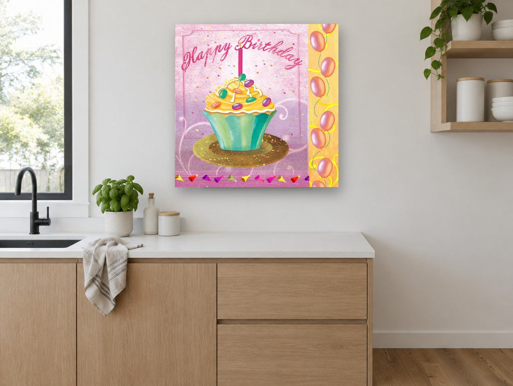 Birthday Cupcake Celebration kitchen canvas print on the wall of a kitchen