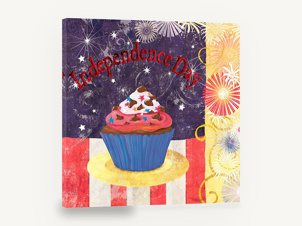 Fireworks Night Cupcake, independence day cupcake fireworks kitchen, kitchen canvas wall art print ready to hang