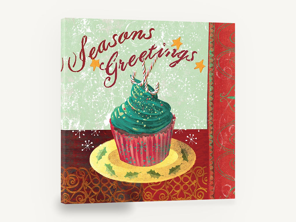 Greetings Cupcake, christmas cupcake candy cane kitchen, kitchen canvas wall art print ready to hang