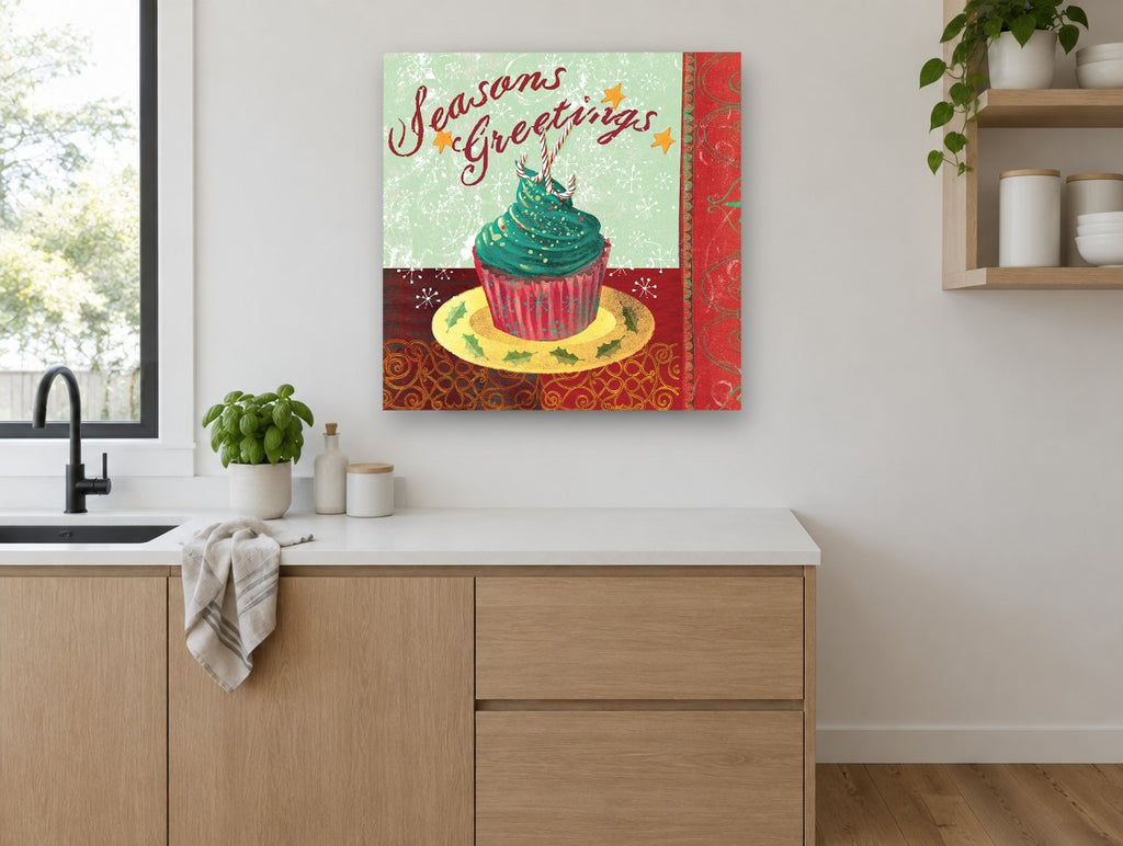 Greetings Cupcake kitchen canvas print on the wall of a kitchen