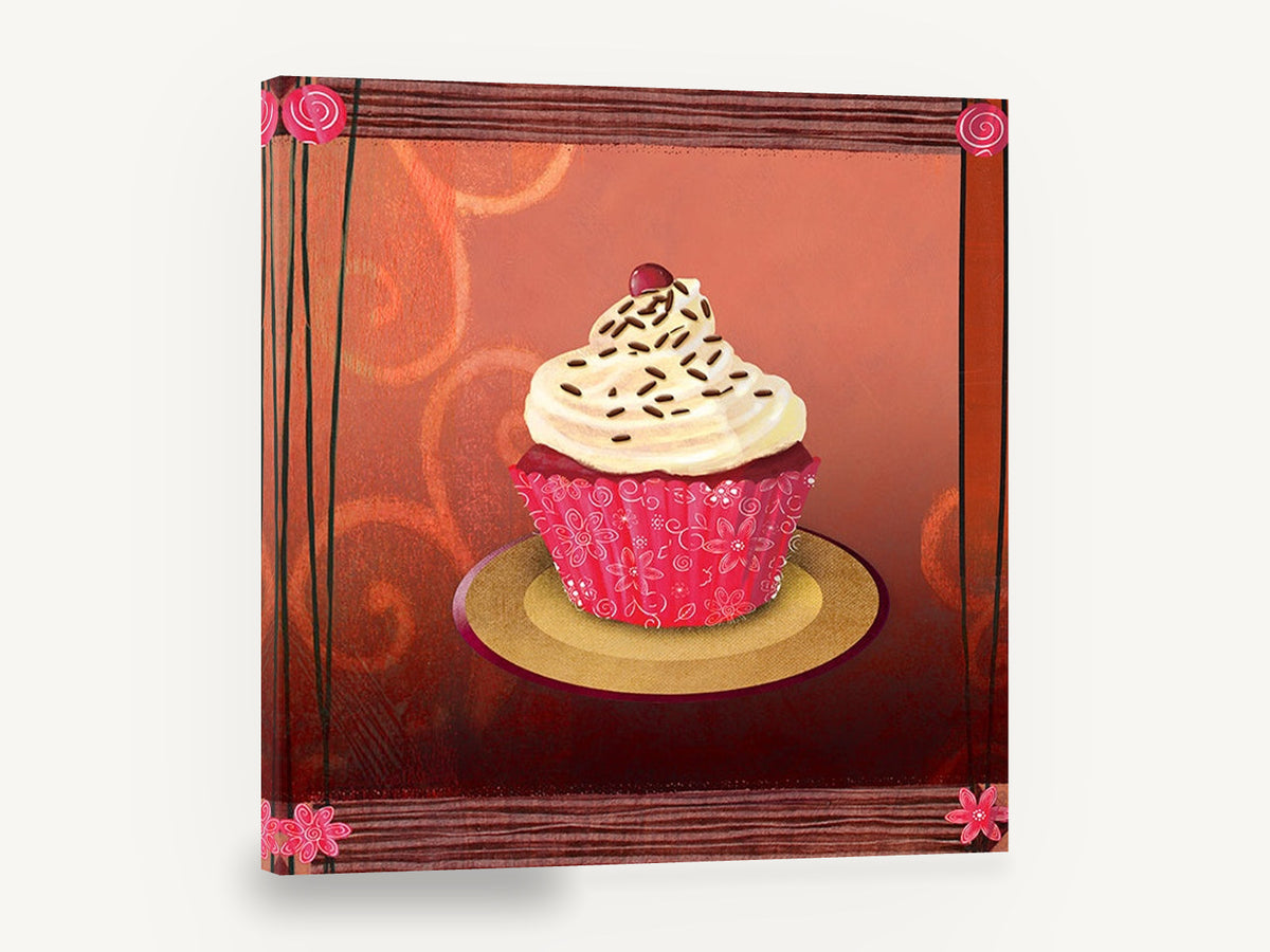 Cherry Swirl Cupcake, red velvet cupcake illustration kitchen, kitchen canvas wall art print ready to hang