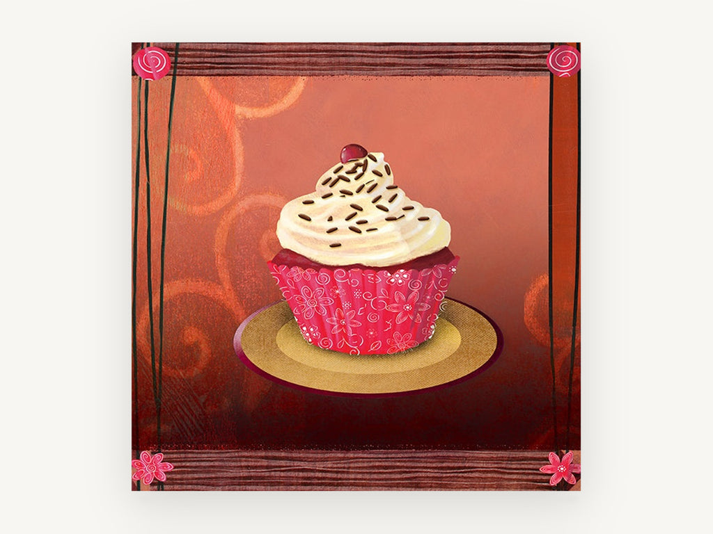 Cherry Swirl Cupcake, kitchen canvas wall art print, front view