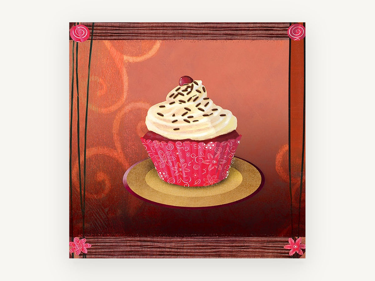 Cherry Swirl Cupcake, kitchen canvas wall art print, front view