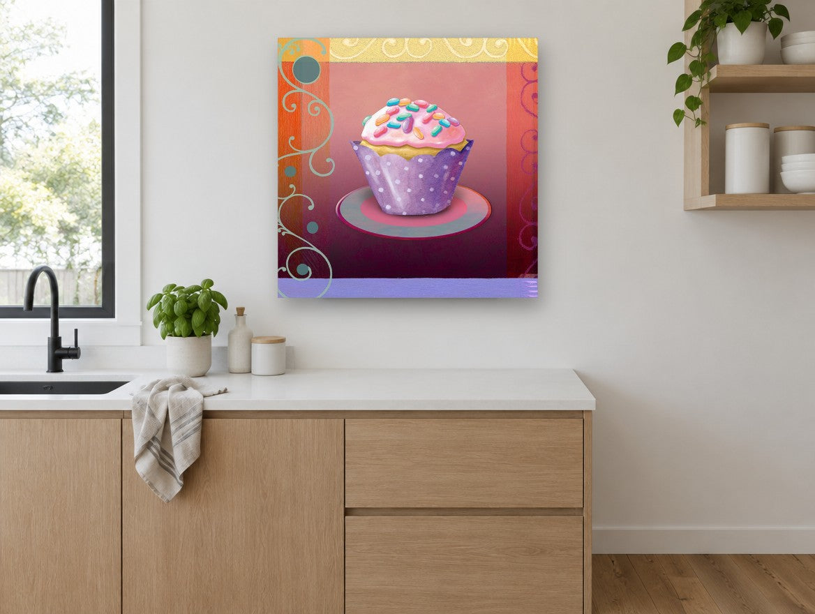 Sprinkle Cupcake on Plate kitchen canvas print on the wall of a kitchen