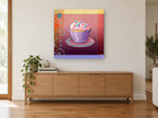 Sprinkle Cupcake on Plate kitchen canvas print on the wall of a living room above a sideboard