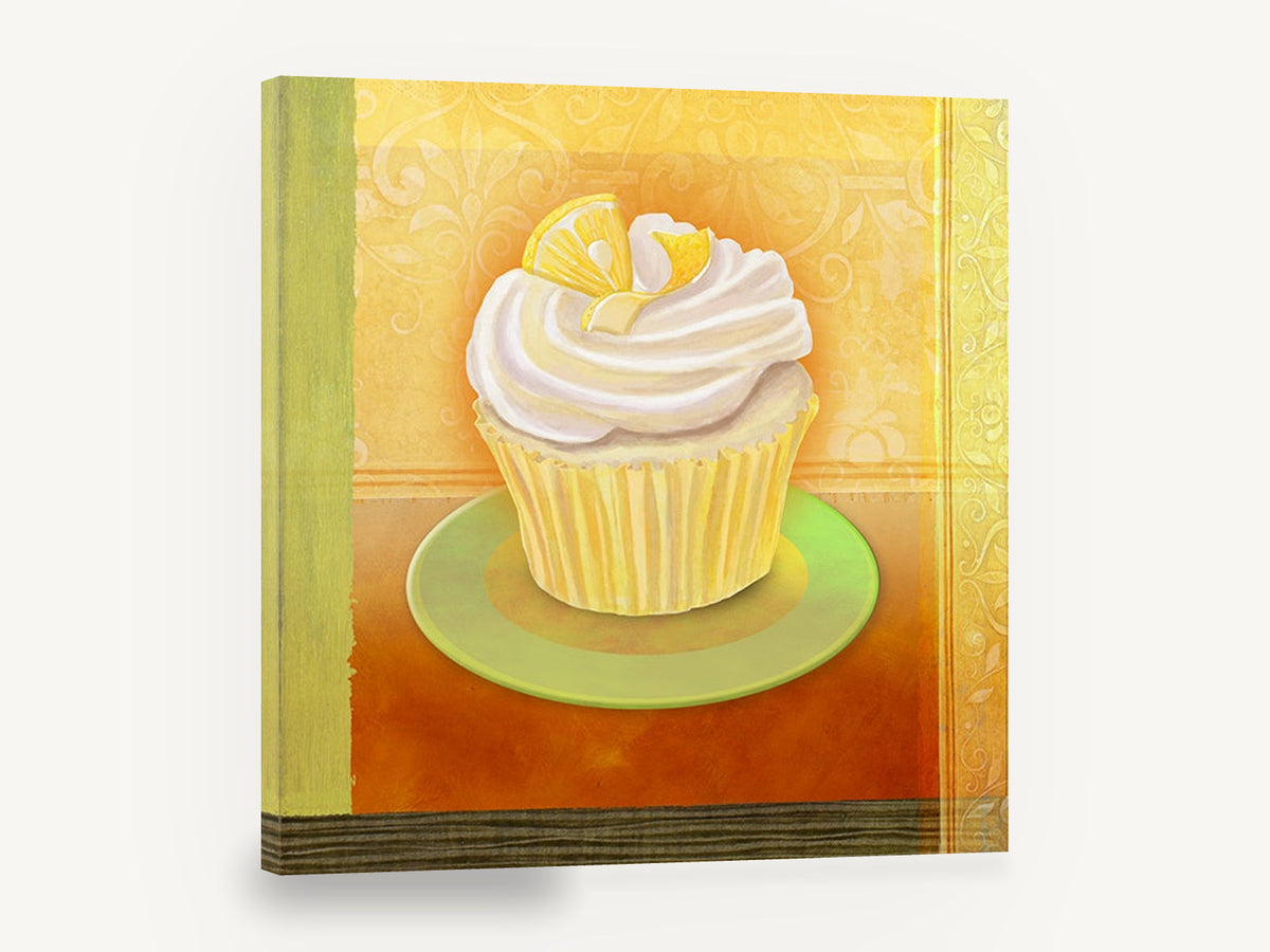 Lemon Chiffon Cupcake, lemon cupcake illustration kitchen, kitchen canvas wall art print ready to hang