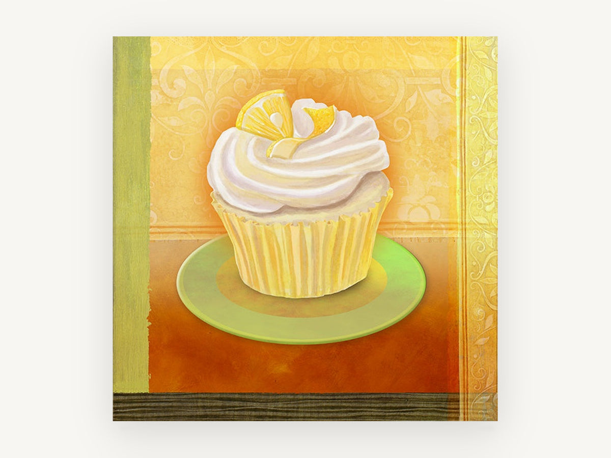 Lemon Chiffon Cupcake, kitchen canvas wall art print, front view