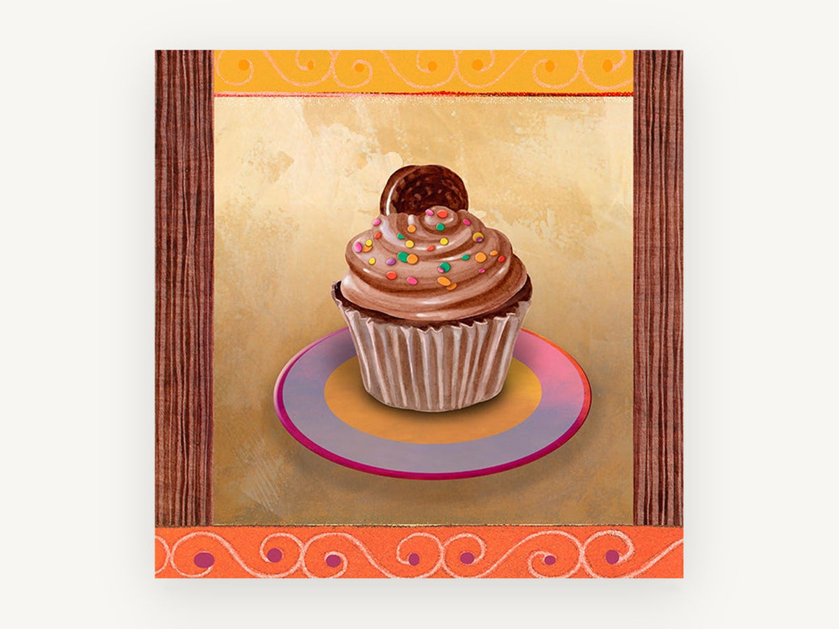 Chocolate Cupcake Cameo, kitchen canvas wall art print, front view