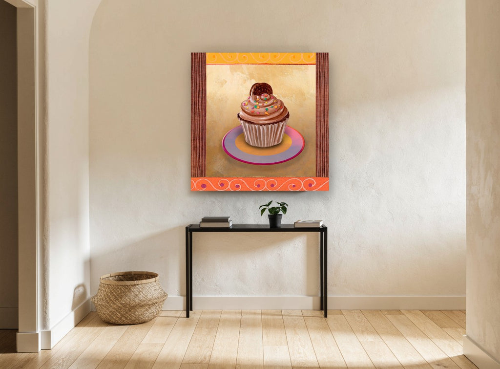 Chocolate Cupcake Cameo kitchen canvas print on the wall of a hallway