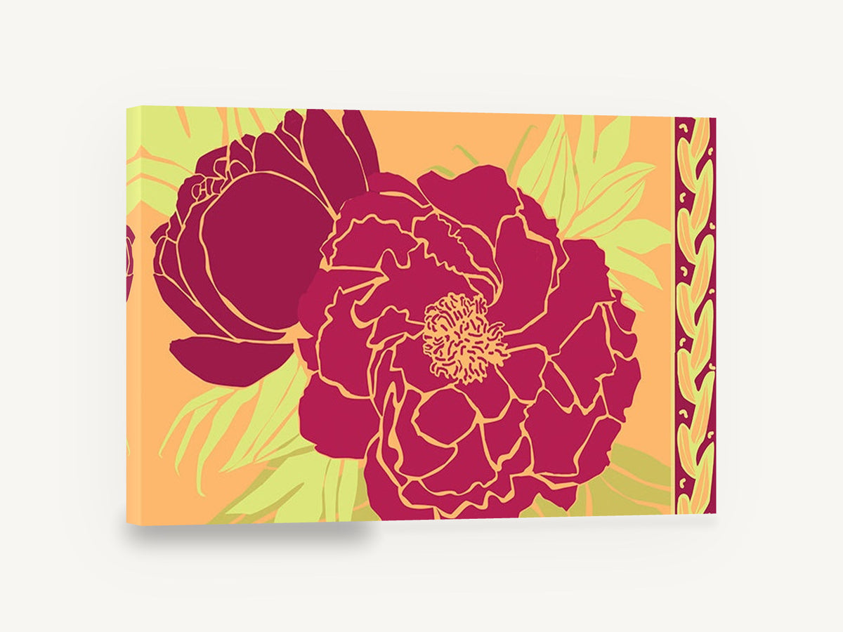 Crimson Peony Duo, crimson peonies graphic floral illustration, floral canvas wall art print ready to hang