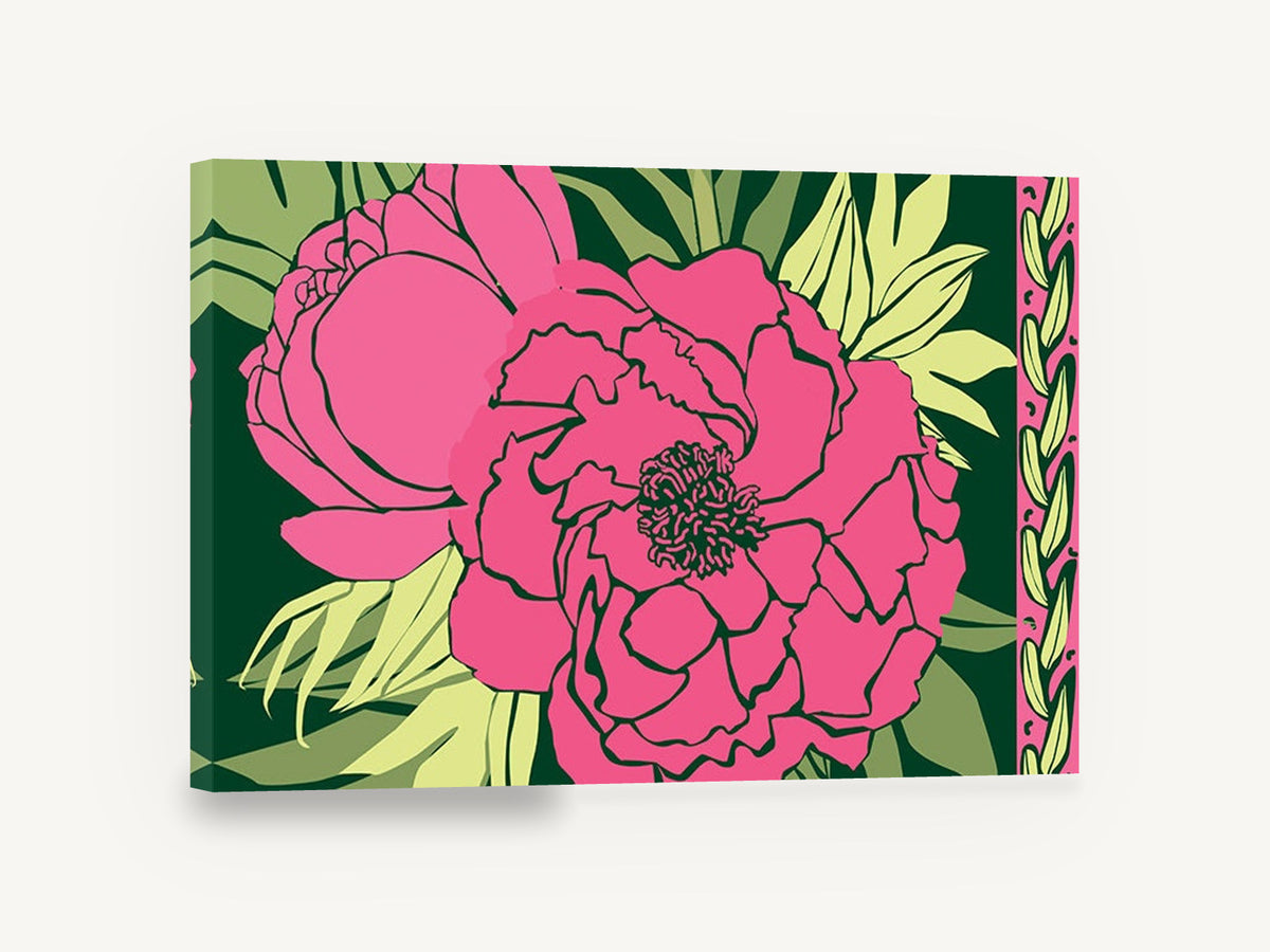 Pink Peony Midnight, pink peony graphic floral illustration, floral canvas wall art print ready to hang