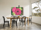 Pink Peony Midnight floral canvas print on the wall of a dining room
